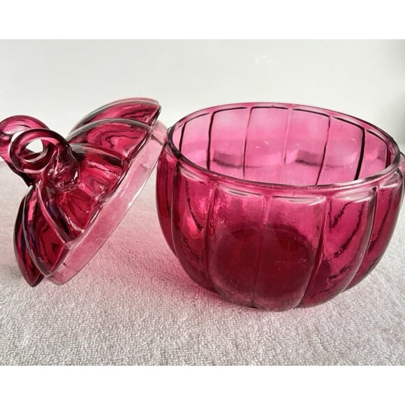 VTG Pink Glass Pumpkin Candy Dish Storage Container 5.5"D x 6"H Trinket Dish - Picture 6 of 12